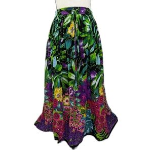 Vintage TAKE TWO Colorful Cotton Floral Print Boho Maxi Skirt, Size L